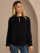 [Sort] SilkSilky-DK Long Sleeve Keyhole Neck Damebluser 003