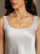 [Sølv] SilkSilky-DK 19Momme Ærmeløs Dyb Rund Halsudskæring Camisole Top 004