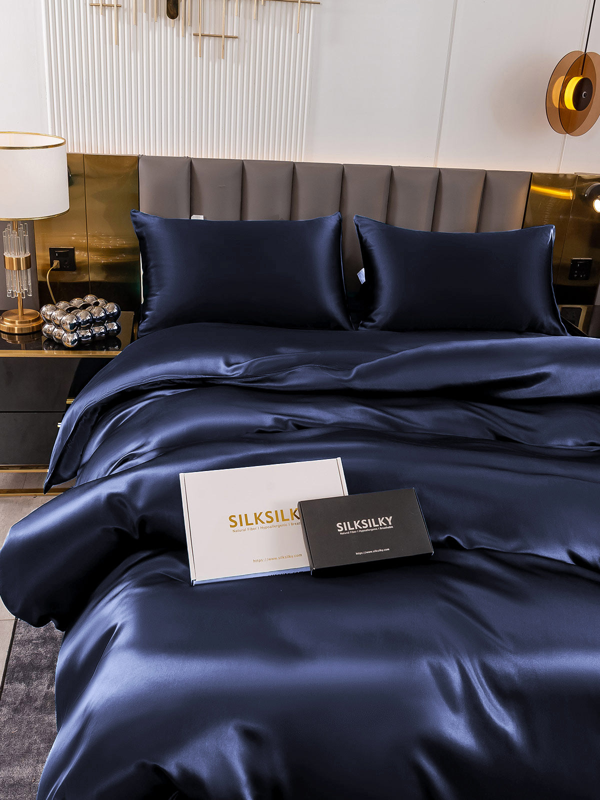 [Mørkeblå] SilkSilky-DK 19Momme Bedding Set 004