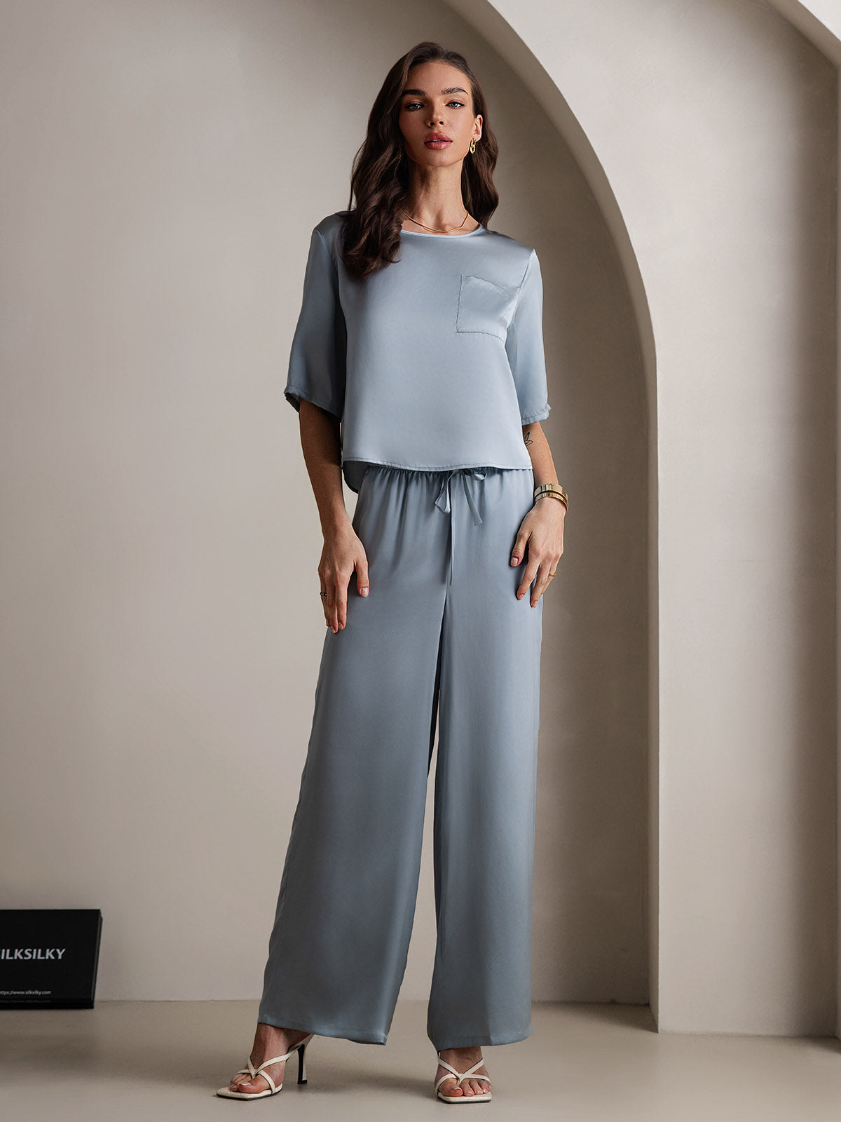 [Gråblå] SilkSilky-DK Womens Pajamas 003