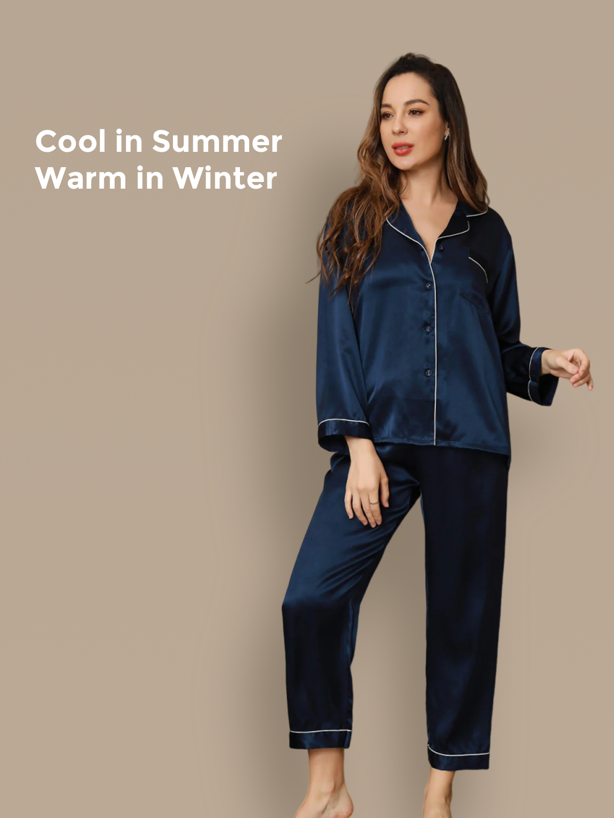 [Mørkeblå] SilkSilky-DK Womens Pajamas 001