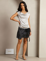[Sølv] SilkSilky-DK Cap Sleeve Cowl Neck T-shirt til kvinder 003