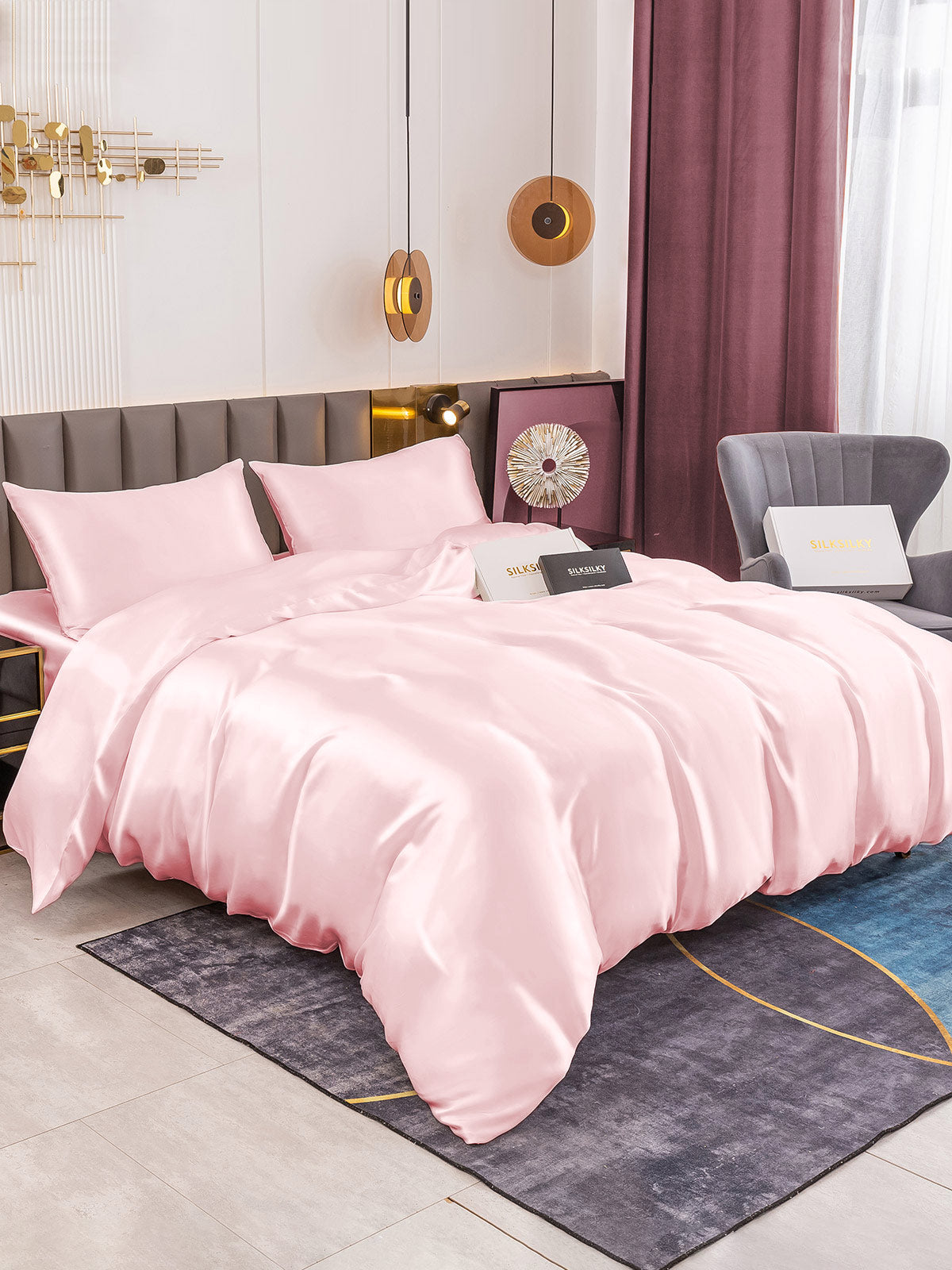 [Lyserød] SilkSilky-DK 19Momme Bedding Set 004
