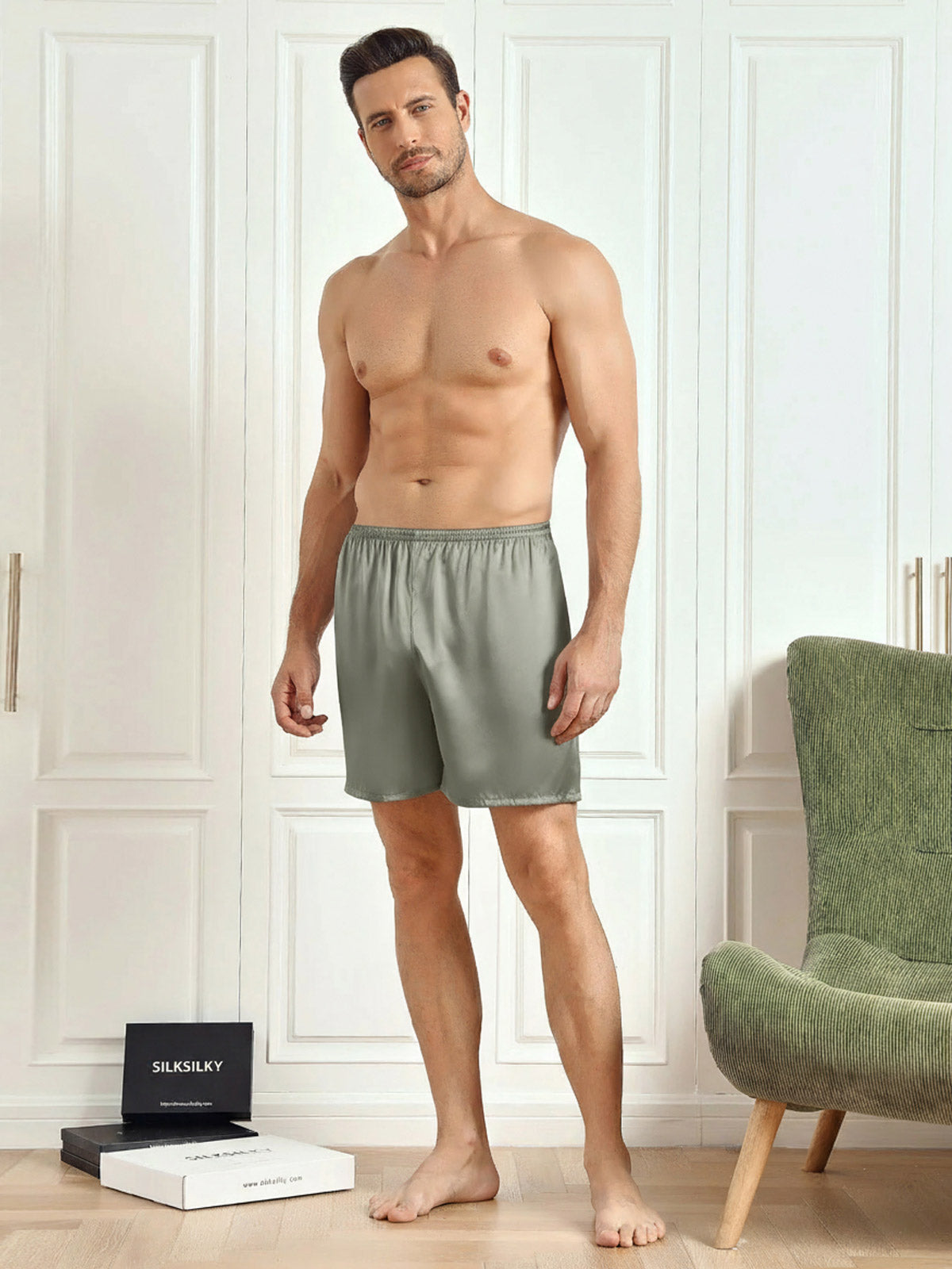 [Grågrøn] SilkSilky-DK Mens Sleep Bottoms 005