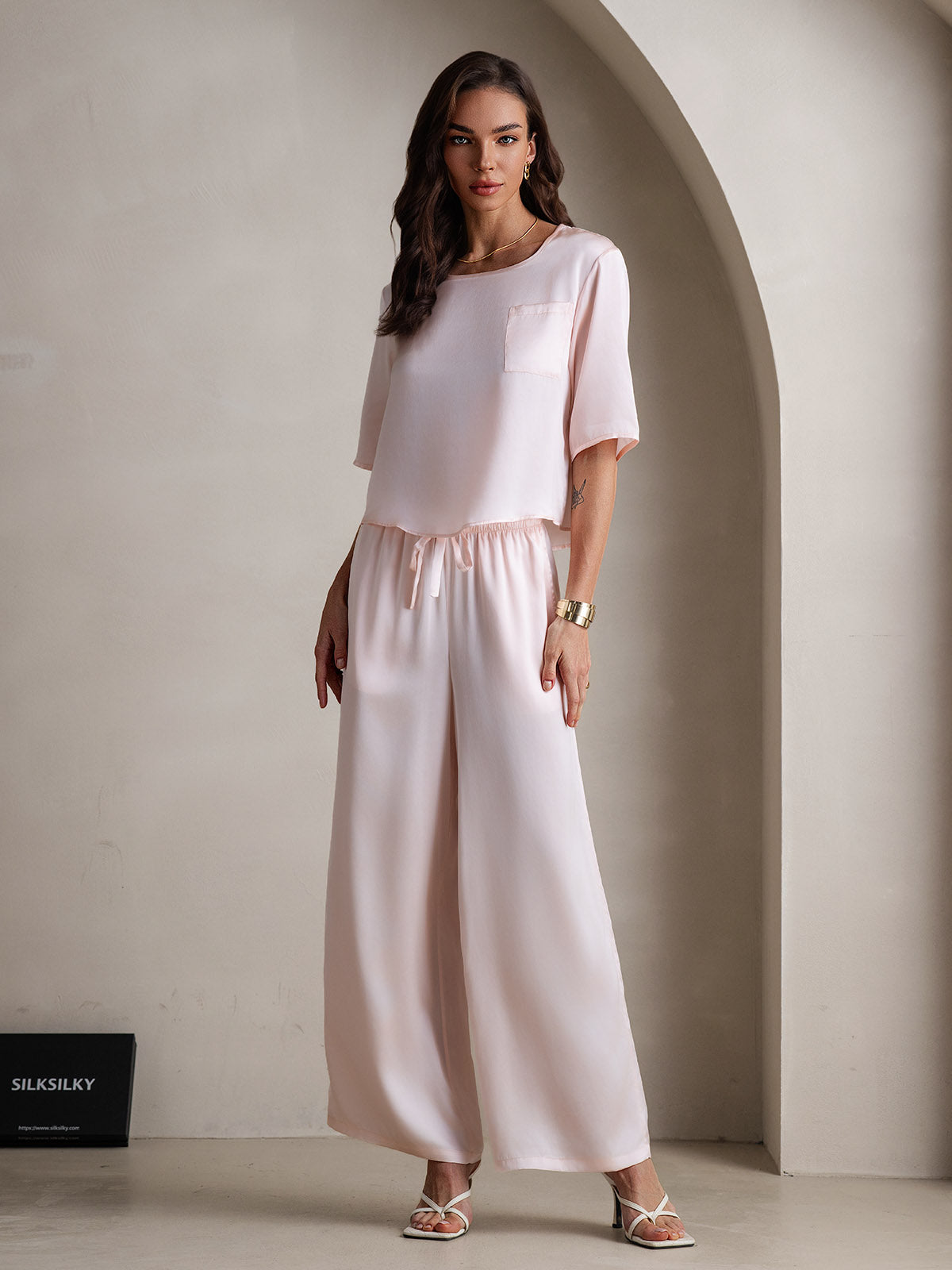 [Lyserød] SilkSilky-DK Womens Pajamas 003,