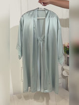 SilkSilky-DK 3/4 Sleeve V Neck Natkjole & Morgenkåbe Sæt video 001