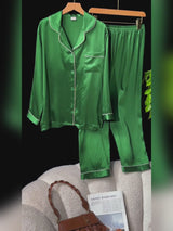 SilkSilky-DK Long Sleeve Lapel Collar Dame Pyjamas video 001