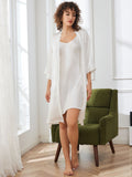 SilkSilky-DK-Pure-Silk-3/4-Sleeve-Nightgown&Robe-Set-Hvid-004