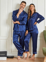 [Mørkeblå] SilkSilky-DK Pure Silk Long Sleeve Couple 001