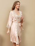 SilkSilky-DK-Pure-Silk-3/4-Sleeve-Nightgown&Robe-Set-Lys-Pink-003