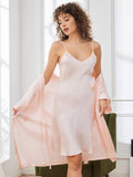 SilkSilky-DK-Pure-Silk-3/4-Sleeve-Nightgown&Robe-Set-Lys-Pink-003