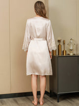 [Elfenben] SilkSilky-DK Pure Silk 3/4 Sleeve Womens Robe 003