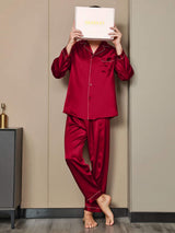 [Vin] SilkSilky-DK Pure Silk Long Sleeve Revers Pyjamas til Mænd 003