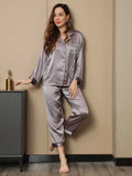 SilkSilky DK Pure Silk Long Sleeve Revers Dame Pyjamas Grå 004