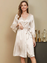 [Elfenben] SilkSilky-DK Pure Silk 3/4 Sleeve Womens Robe 001