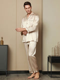 SilkSilky DK Pure Silk Long Sleeve Revers Pyjamas til Mænd Tan 002