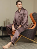 SilkSilky DK Pure Silk Long Sleeve Revers Pyjamas til Mænd Kaffe 006