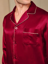 [Vin] SilkSilky-DK Pure Silk Long Sleeve Revers Pyjamas til Mænd 009