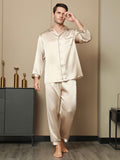 SilkSilky DK Pure Silk Long Sleeve Revers Pyjamas til Mænd Tan 005