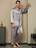 SilkSilky DK Pure Silk Long Sleeve Revers Pyjamas til Mænd Grå 005