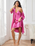 SilkSilky-DK-Pure-Silk-3/4-Sleeve-Nightgown&Robe-Set-Rosenrød-004