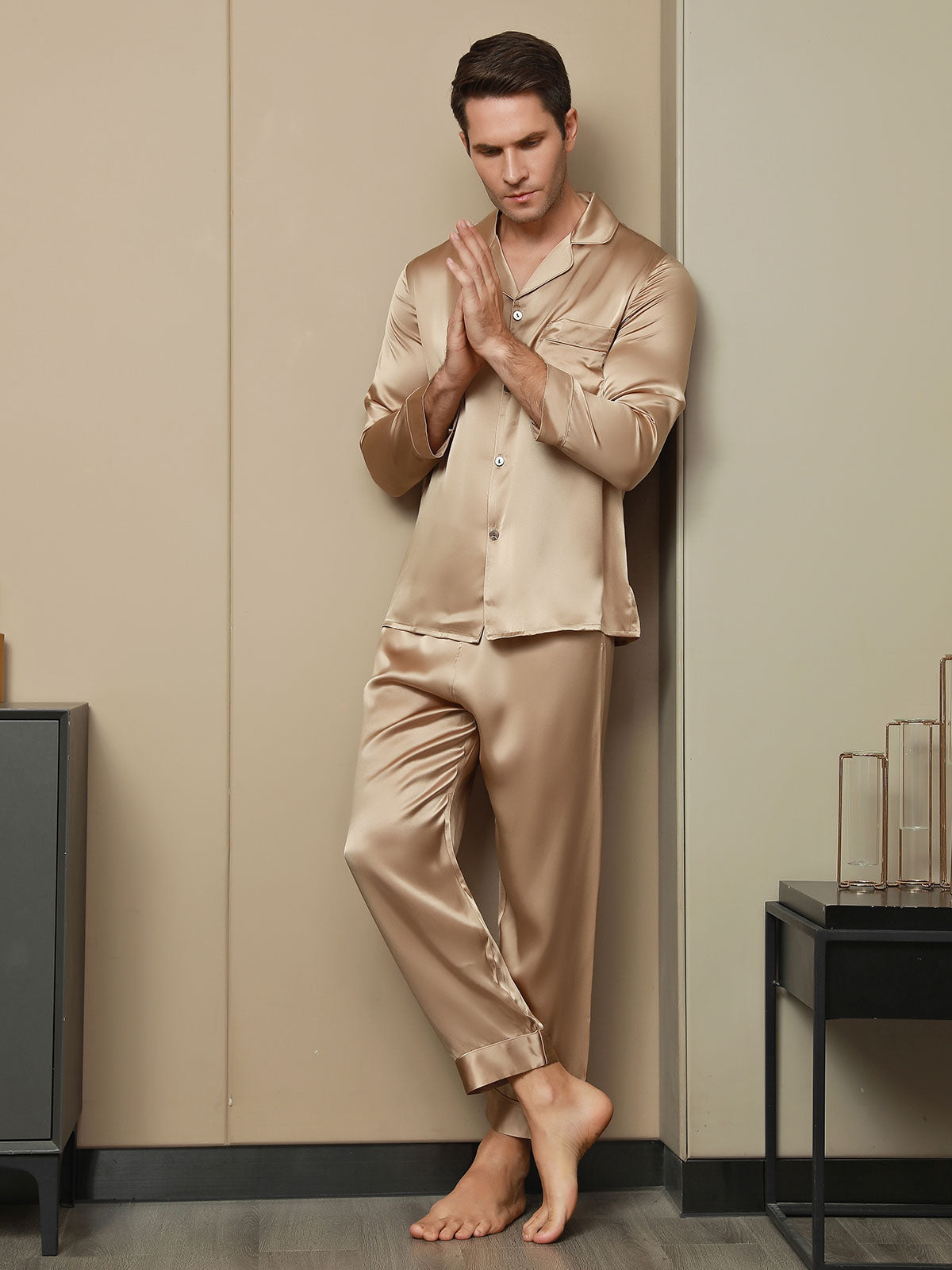 SilkSilky-DK-Pure-Silk-Long-Sleeve-Revers-Pyjamas-til-Mænd-Champagne-003