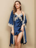 SilkSilky-DK-Pure-Silk-3/4-Sleeve-Nightgown&Robe-Set-Blå-005