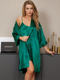 SilkSilky-DK-Pure-Silk-3/4-Sleeve-Nightgown&Robe-Set-Grøn-001