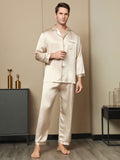 SilkSilky DK Pure Silk Long Sleeve Revers Pyjamas til Mænd Tan 003