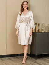 [Elfenben] SilkSilky-DK Pure Silk 3/4 Sleeve Womens Robe 004