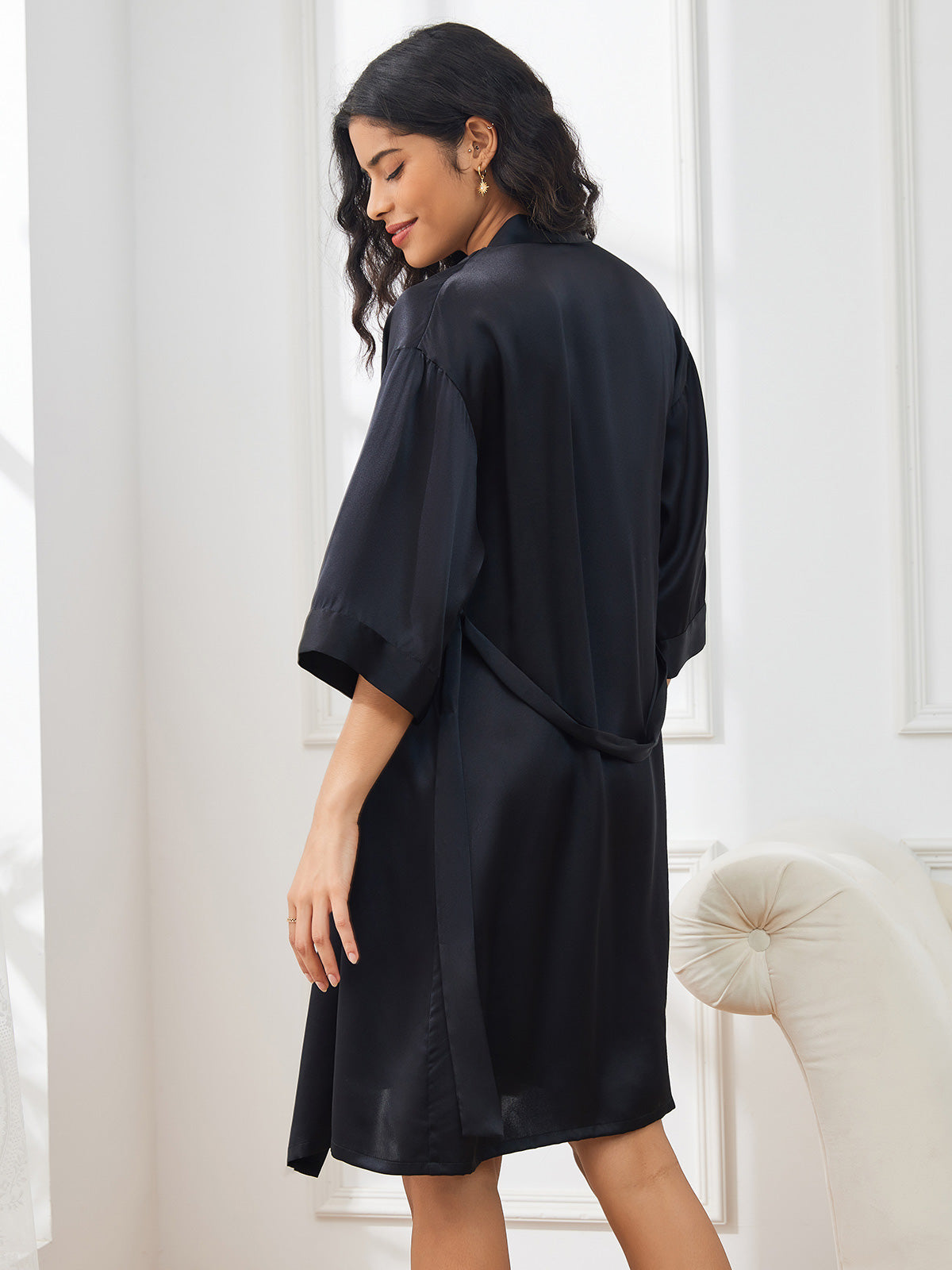 SilkSilky-DK-Pure-Silk-3/4-Sleeve-Nightgown&Robe-Set-Sort-002