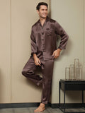 SilkSilky DK Pure Silk Long Sleeve Revers Pyjamas til Mænd Kaffe 004