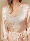 SilkSilky-DK-Pure-Silk-3/4-Sleeve-Nightgown&Robe-Set-Lys-Pink-009