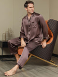 SilkSilky DK Pure Silk Long Sleeve Revers Pyjamas til Mænd Kaffe 001