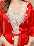 SilkSilky-DK-Pure-Silk-3/4-Sleeve-Nightgown&Robe-Set-Rød-008