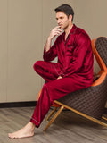 SilkSilky DK Pure Silk Long Sleeve Revers Pyjamas til Mænd Vin 005