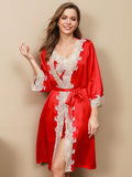 SilkSilky-DK-Pure-Silk-3/4-Sleeve-Nightgown&Robe-Set-Rød-004