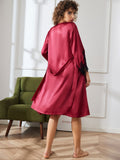 SilkSilky-DK-Pure-Silk-3/4-Sleeve-Nightgown&Robe-Set-Mørkerød-002