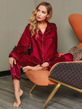 SilkSilky DK Pure Silk Long Sleeve Revers Dame Pyjamas Vin 006