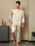 SilkSilky DK Pure Silk Long Sleeve Revers Pyjamas til Mænd Tan 007