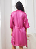 SilkSilky-DK-Pure-Silk-3/4-Sleeve-Nightgown&Robe-Set-Rosenrød-002