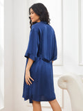 SilkSilky-DK-Pure-Silk-3/4-Sleeve-Nightgown&Robe-Set-Mørkeblå-002