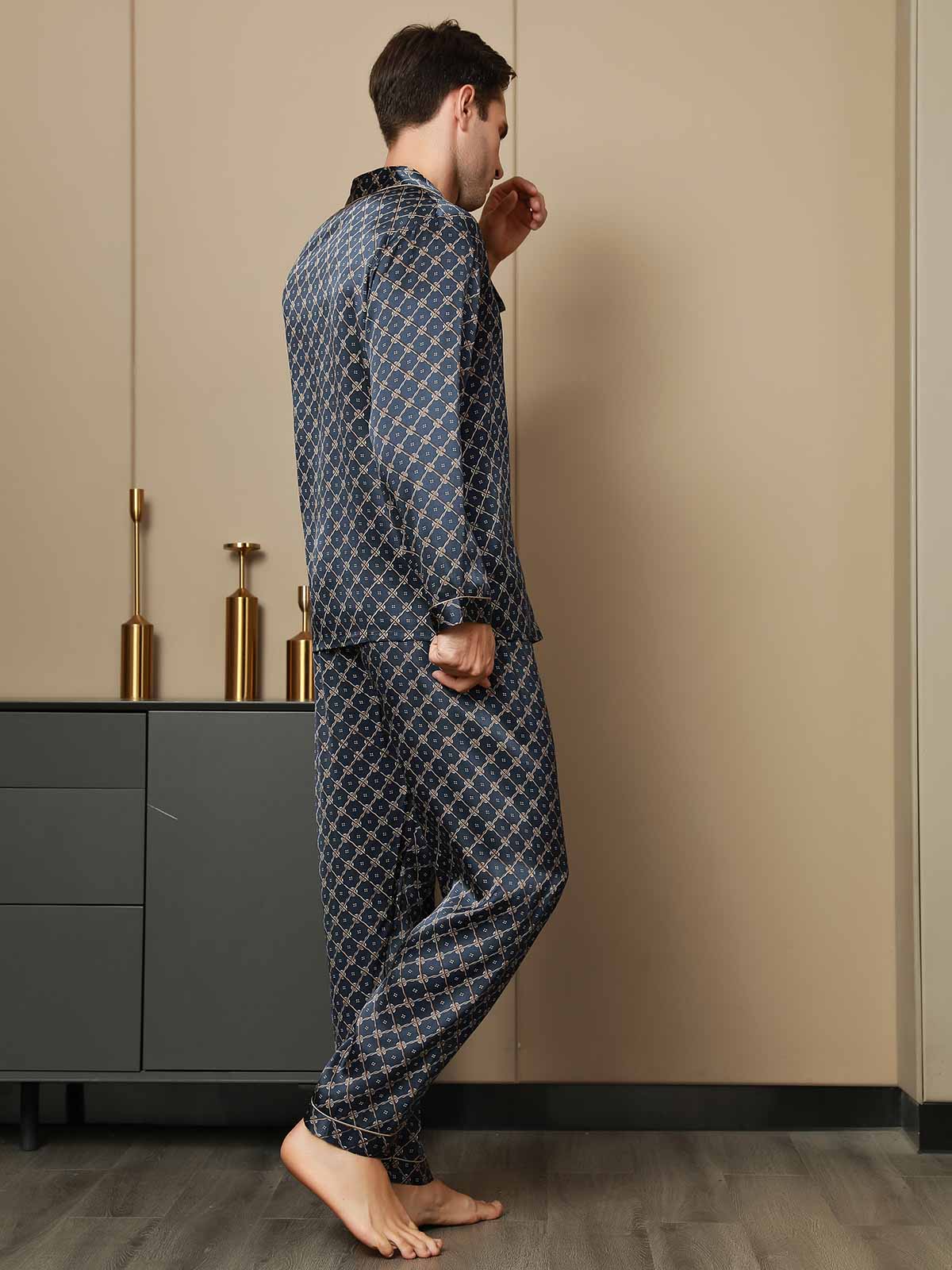 SilkSilky-DK-Pure-Silk-Long-Sleeve-Revers-Pyjamas-til-Mænd-Mørkeblå-003