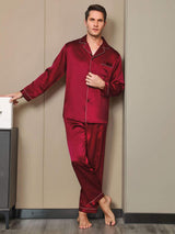 [Vin] SilkSilky-DK Pure Silk Long Sleeve Revers Pyjamas til Mænd 004