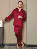 SilkSilky DK Pure Silk Long Sleeve Revers Pyjamas til Mænd Vin 004