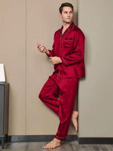 [Vin] SilkSilky-DK Pure Silk Long Sleeve Revers Pyjamas til Mænd 002
