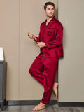 SilkSilky DK Pure Silk Long Sleeve Revers Pyjamas til Mænd Vin 002